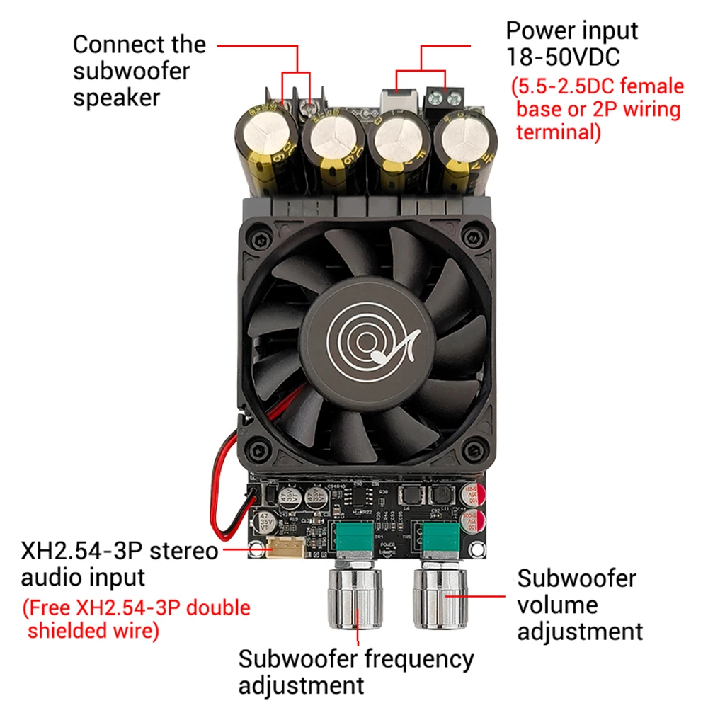 DC18~50V ZK-6001 Audio Amplifier Board Mono 600W HiFi Sound Quality TPA3255 Amplifier Module Frequency Volume Adjustable