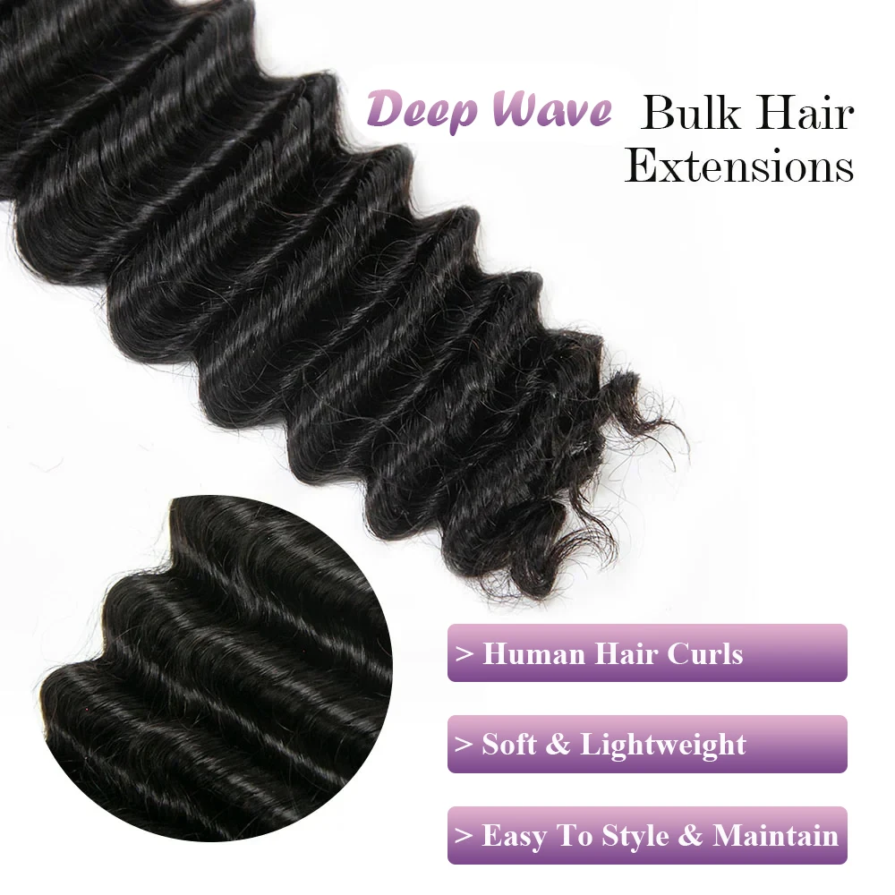 Deep Wave No Weft Human Hair Braiding Hair Bulk Extensions Unprocessed Brazilian Remy Hair Bulk Braiding Hair 100% Human Hair