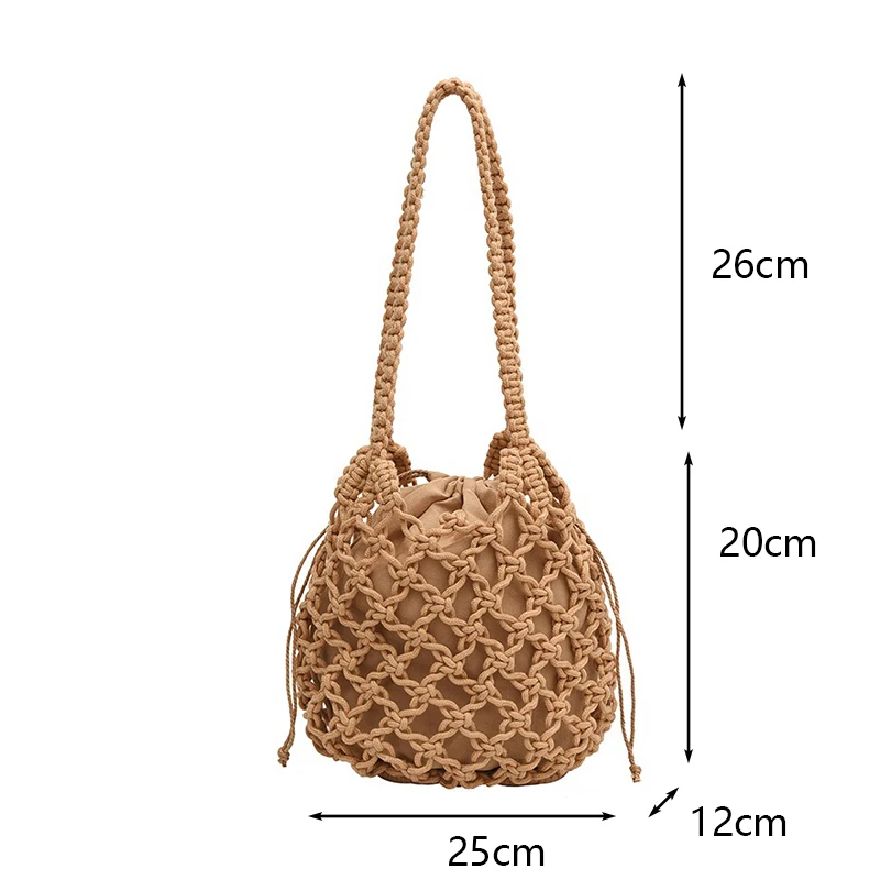 Sommer Strand Tasche Für Frauen Mesh Seil Gestrickte Eimer Schulter Taschen Reticulate Hohl Reise Shopper Totes Damen Mode Handtasche – Detail 21