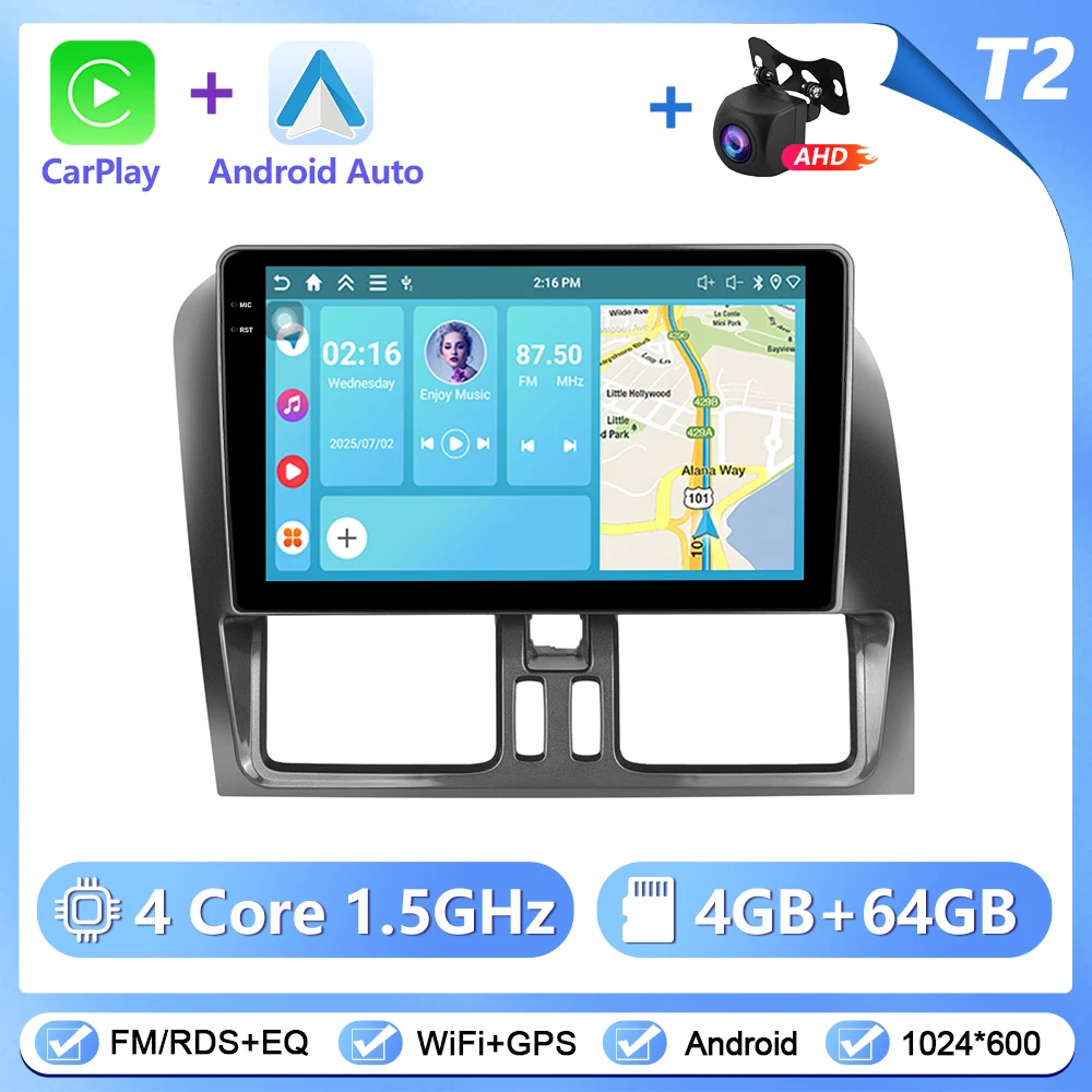 Podofo Draadloze Carplay Android Auto Radio voor VOLVO XC60 2008-2013 Auto Intelligent Systeem 6 + 128G WIFI GPS Navigatie Autostereo