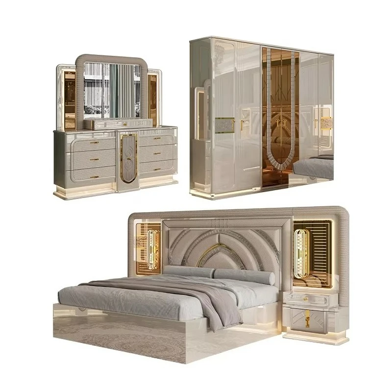 Modern Extra Large Luxury Furniture Bedroom Set Wooden Frame Classic Double Bed Room Wooden Complete Home