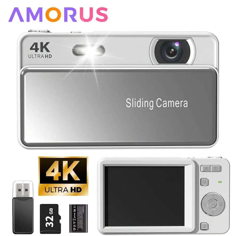 4K Sliding Digital Camera CCD Campus 16X Zoom AF Auto Focus HD Camera for Photography Recording Integrated Student Card Machine