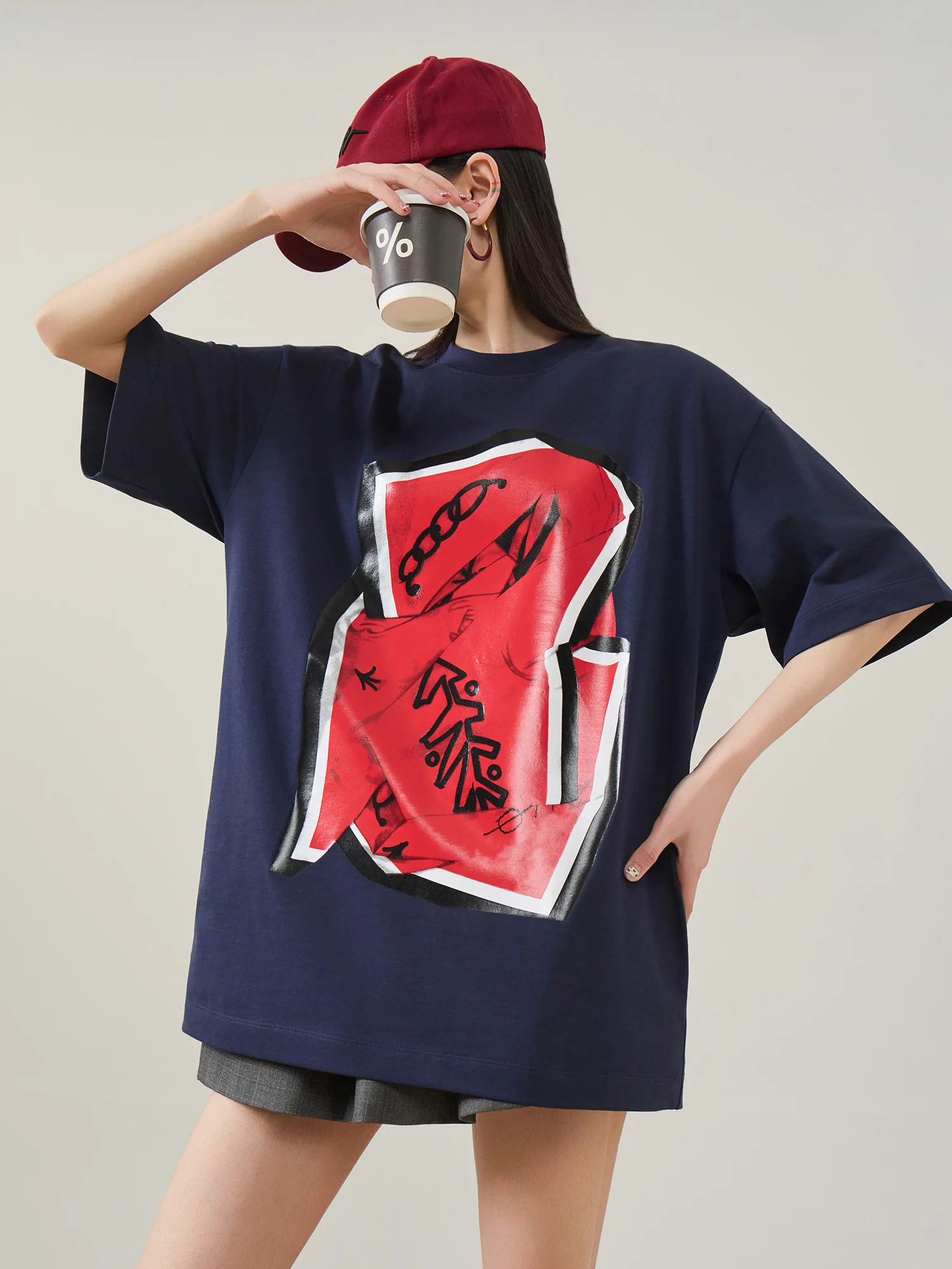 

Ретро-американская синяя футболка с круглым вырезом и коротким рукавом, женская свободная повседневная блузка, модный корейский стиль, весенняя одежда для поездок на работу