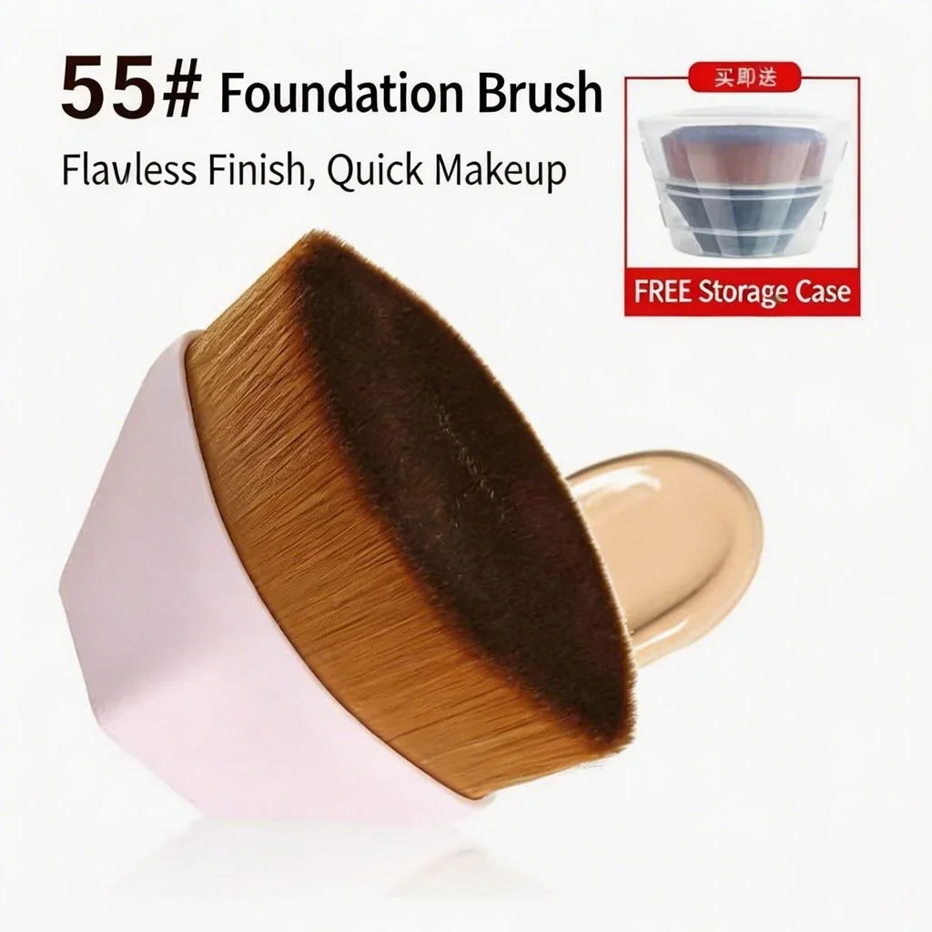 Magic 55 Flat Foundation Brush Set Portable No-Waste Liquid & Powder Makeup Tool Ideal Mother's Day Beauty Gift for Mom