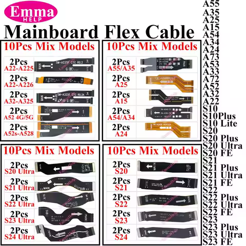 10Pcs Main Board Motherboard Flex Cable For Samsung S22 S23 S24 A32 A42 A52 A22 A72 A33 A53 A54 A34 A52s A73 S21 Mainboard Flex