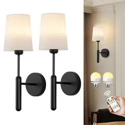 Wiring-Free Rechargeable Battery-Powered Wall Light Set of 2 with Remote Control, Wireless Dimmable 5000Mah Battery-Powered Led Wall Light, Picture Light, Mirror Light, Cordless Wall Light Fixture for Bedroom and Living Room