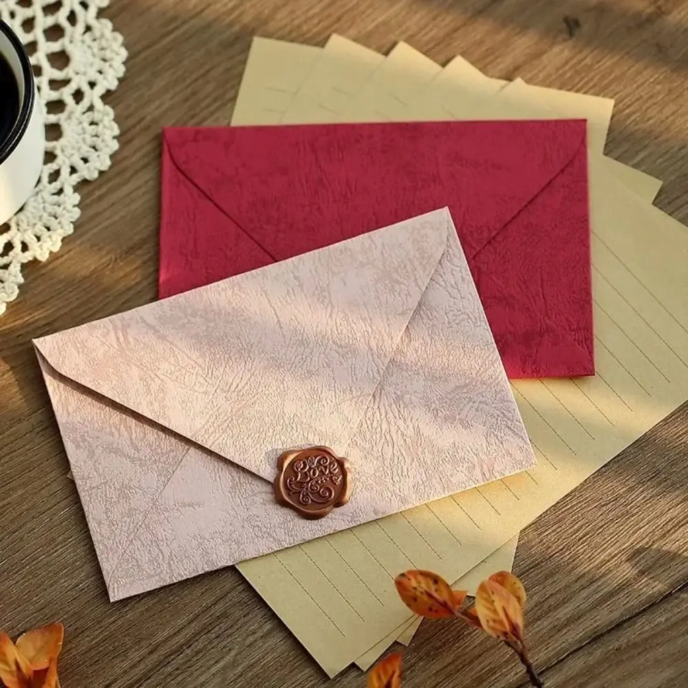 1set with Paint Prints Envelopes Set Bronzed Seal Vintage Decoration Letter Paper Set Sheepskin Envelope Romantic
