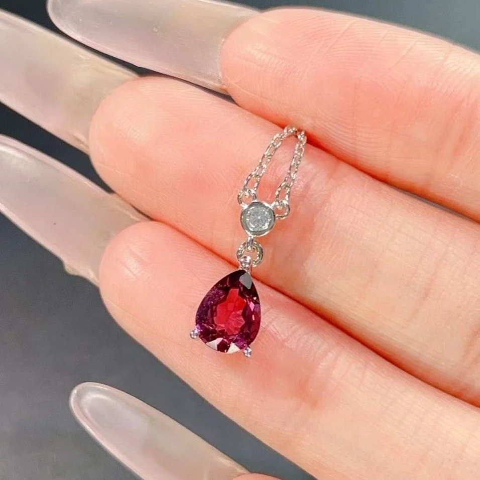 

925 Silver Gemstone Charm 6x8mm Natural Pyrope Garnet Pendant with Certificate Gold Plated Silver Garnet Necklace for Women