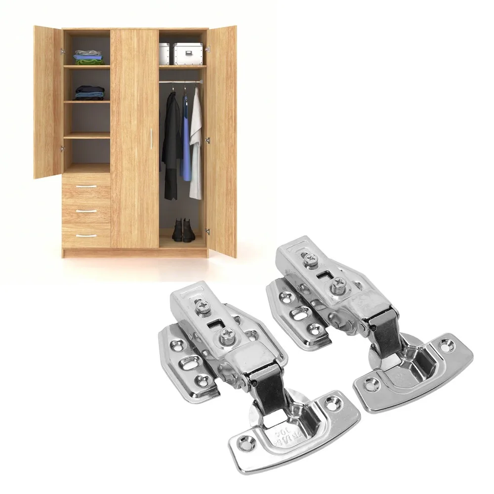 4Pcs Stainless Steel Cabinet Hinge Buffering Damping Fixed Mount Soft Close Hinge 2.0mm Thickness Full Overlay No