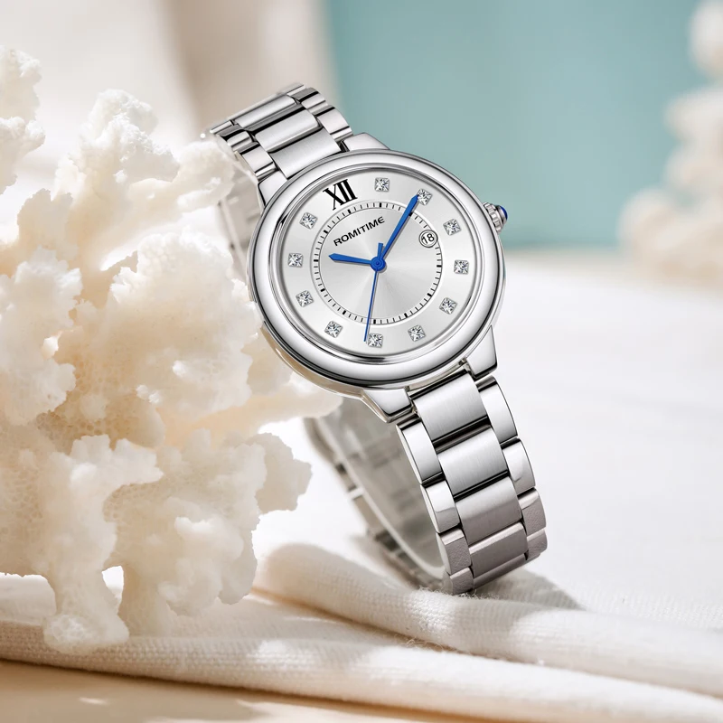 ROMITIME Luxury Women Quartz Watch Alloy Case Stainless Steel Strap Calendar 30M Waterproof Clock Watches for Lady