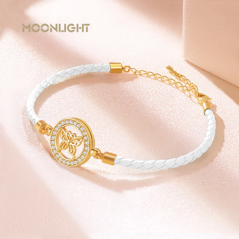 

MOONLIGHT Adjustable Butterfly Charm Bracelet For Women Genuine Braided Leather Bracelet Female Jewelry Gift Fashion Accessories