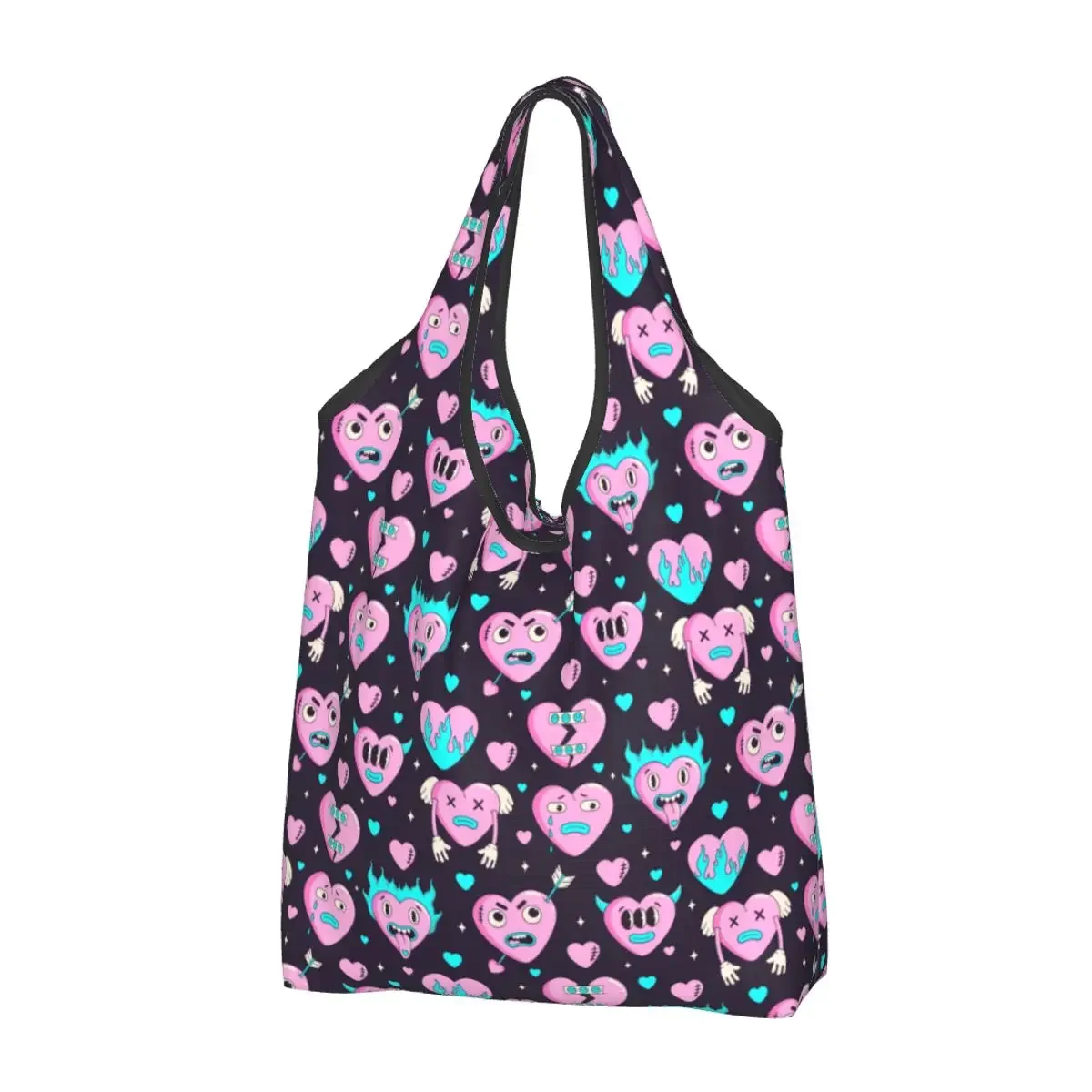 

Custom Y2k Neon Seamless Pattern Of Funny Cartoon Hearts And Elements1 Grocery Tote Shopping Bag Bags Big Capacity Handbags