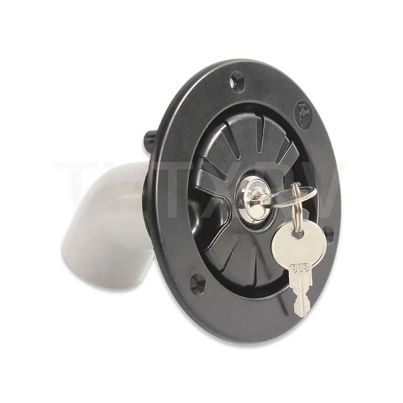 غطاء ملء مدخل RV أسود مع مفتاحين لمقطورة التخييم ر