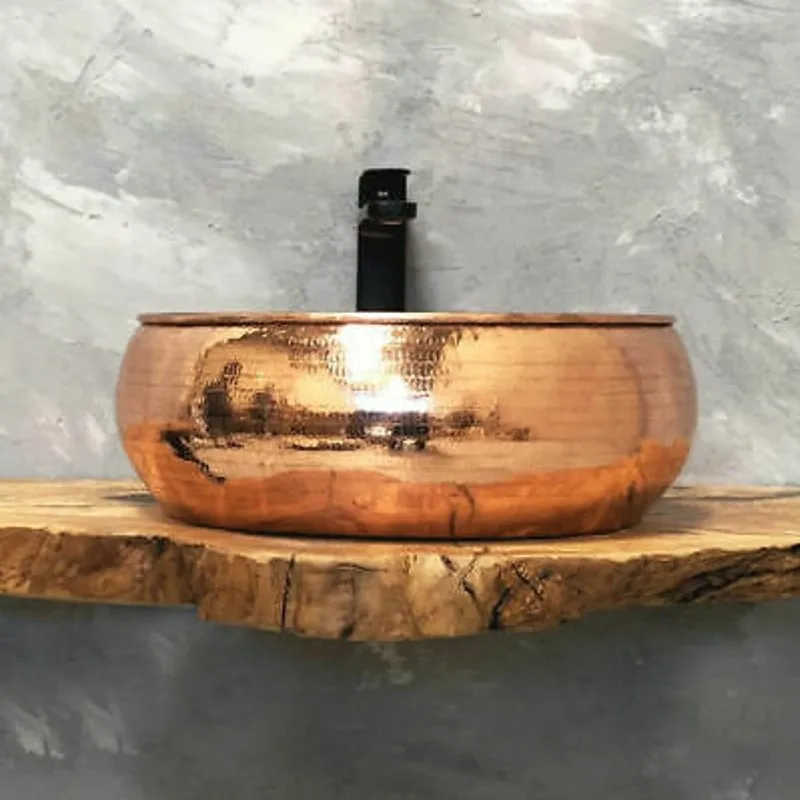 Customized Hotel Homestay Wash Basin Metal Circle Retro Inter-Platform Basin Home Bathroom Washbasin Basin Copper Table Basin