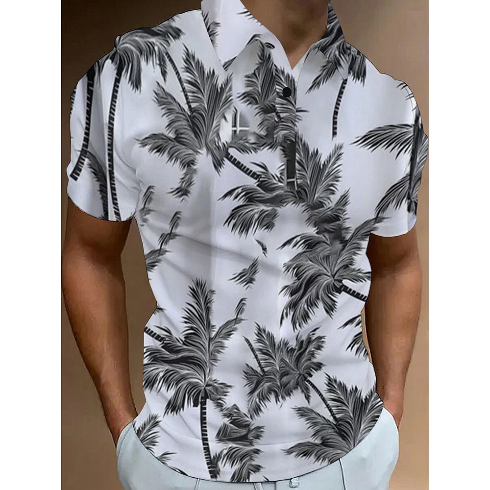 Summer New Coconut Tree Polo Shirt Golf Shirt Loose Fashion Street Polo Shirt Tops Comfortable Versatile Men\'s Luxury Polo Shirt