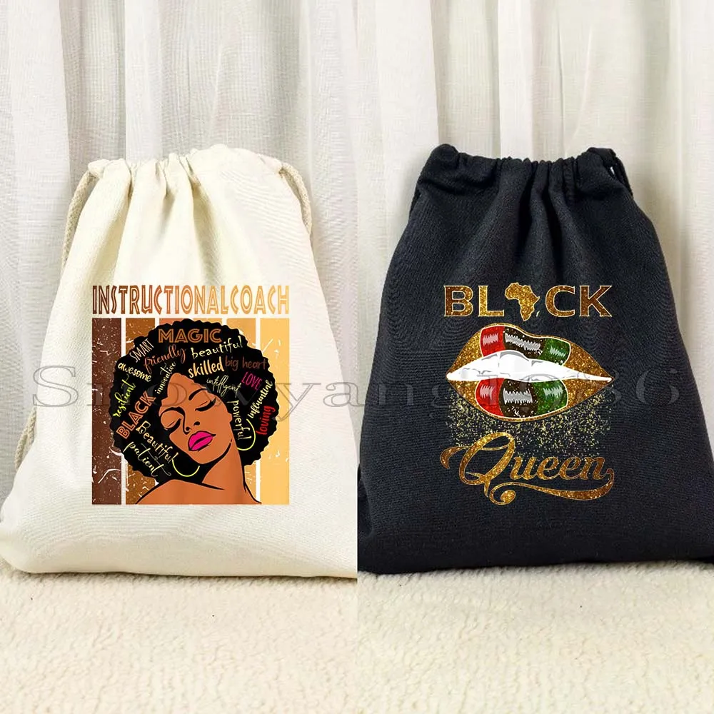 

African Beauty Afro Diva Flower Black Queen Melanin Poppin Gifts ARABIC Drawstring Bags Soccer Backpack Gym Sackpack String Bag