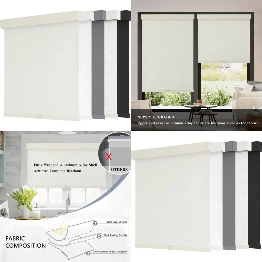 

Беспроводные тканевые шторы блэкаут с ламбрекеном, термоизоляцией и защитой от УФ-излучения, 34x72, цвет слоновой кости