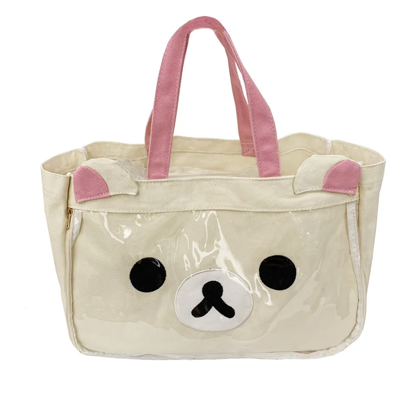 Rilakkuma Korilakkuma Itabag przezroczysta torba z grubej bawełny Kawaii śliczne płócienne przezroczyste torebki damskie torebki damskie