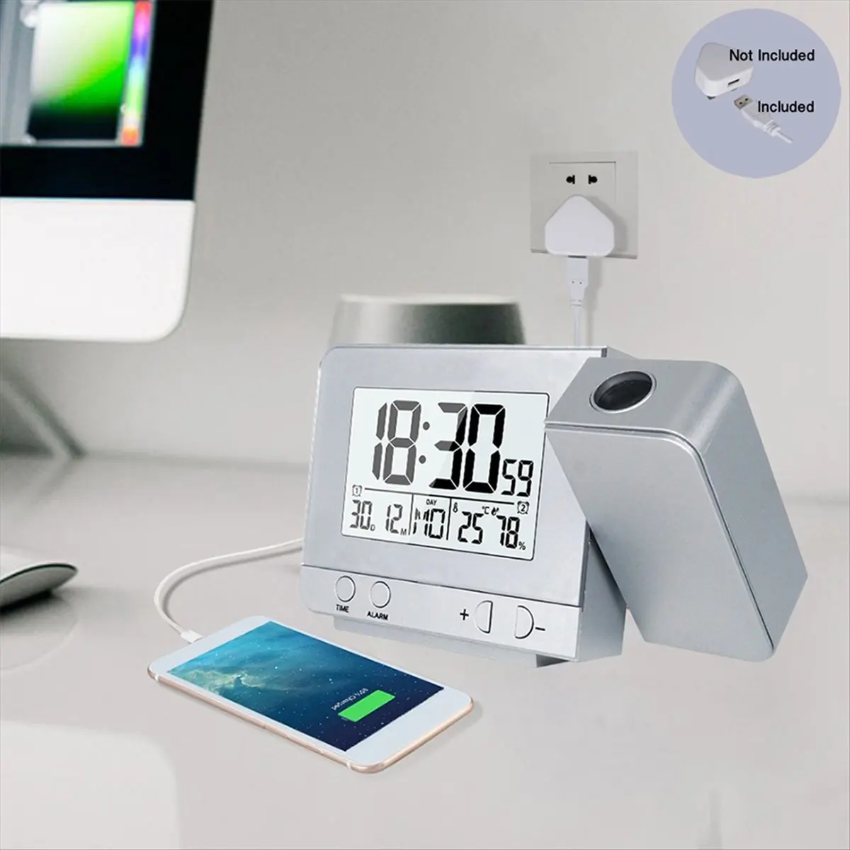 618 Mega Sale-Clock with Digital Date Snooze Function Backlight Watch Wall Projector Desk Table Led Clock with Time Projection S