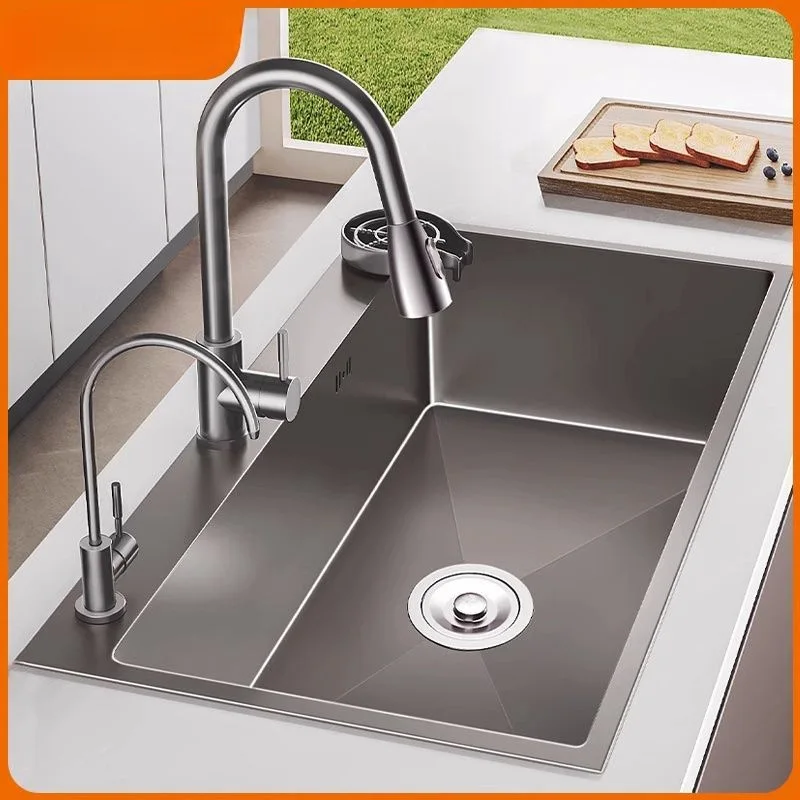 304 stainless steel thickened gun gray nano sink large single sink household kitchen countertop dishwashing sink vegetable basin