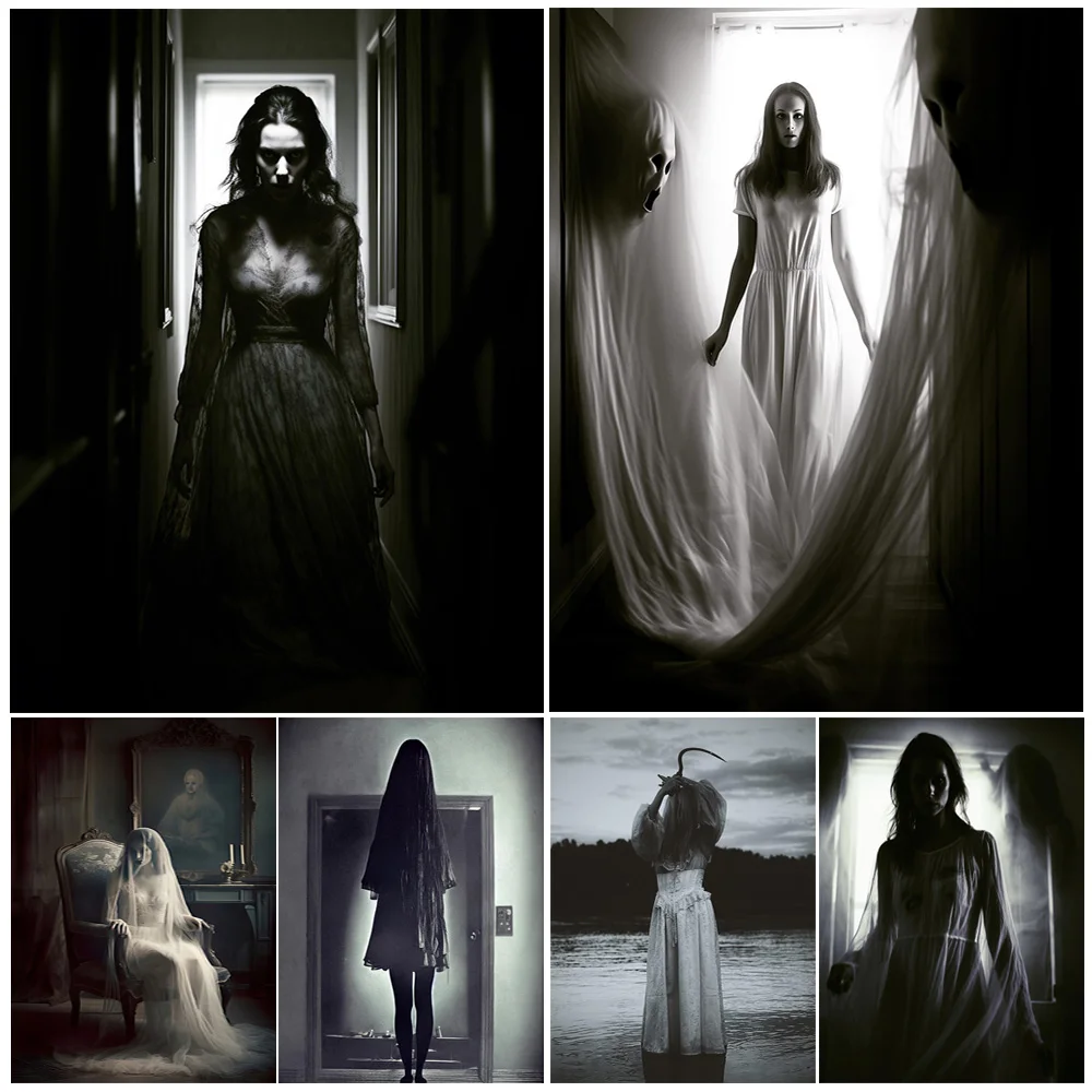 

Creepy Horror Woman With Ghost,Wall Art Canvas Painting,Dark Witchcraft And Magic Fantasy Artwork Poster Print Home Decoration