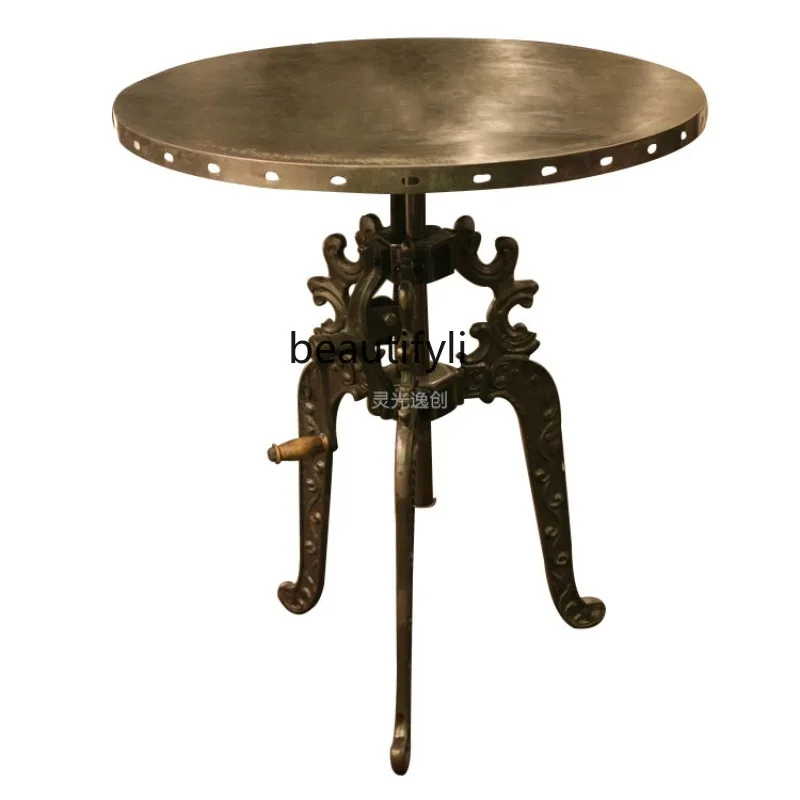 

Mid-Ancient Cast Iron Retro round Table Adjustable Adjustable Table B & B Bar Table