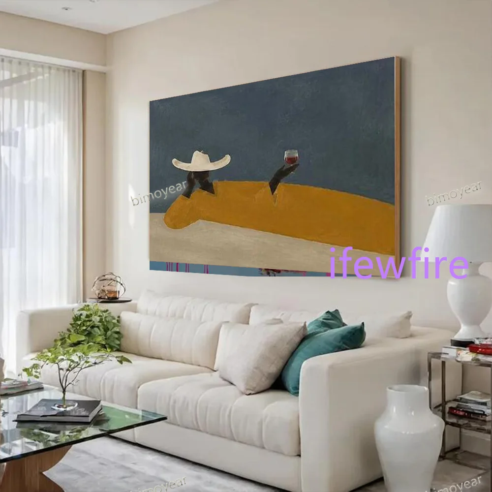 100% Handmade Abstract Oil Painting on Canvas Mural girl holding a glass of wine Wall Art Picture for Living Room Decor Image