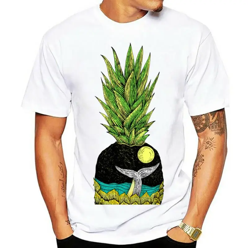 Montage Painting T-shirt Whale Tail And Pineapple 2018 Men Cotton Fitness White T Shirt Cartoon Novelty Designer Shop