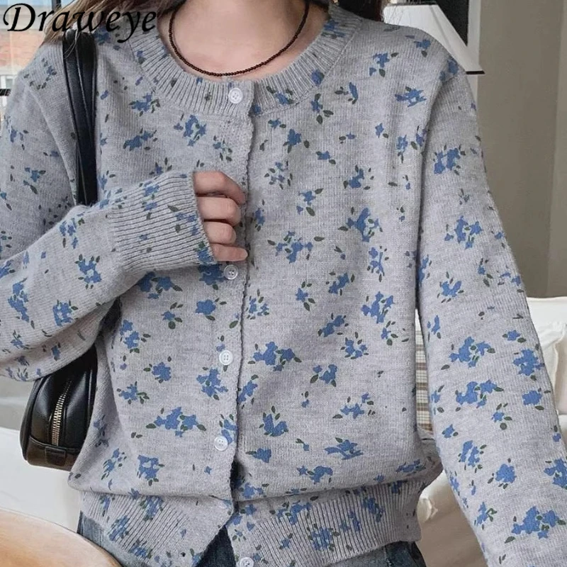 

Matakawa Sweet Floral Woman Sweaters Autumn Winter Chic Korean Fashion Cardigans Vintage Warm Single Breasted Sueter Mujer