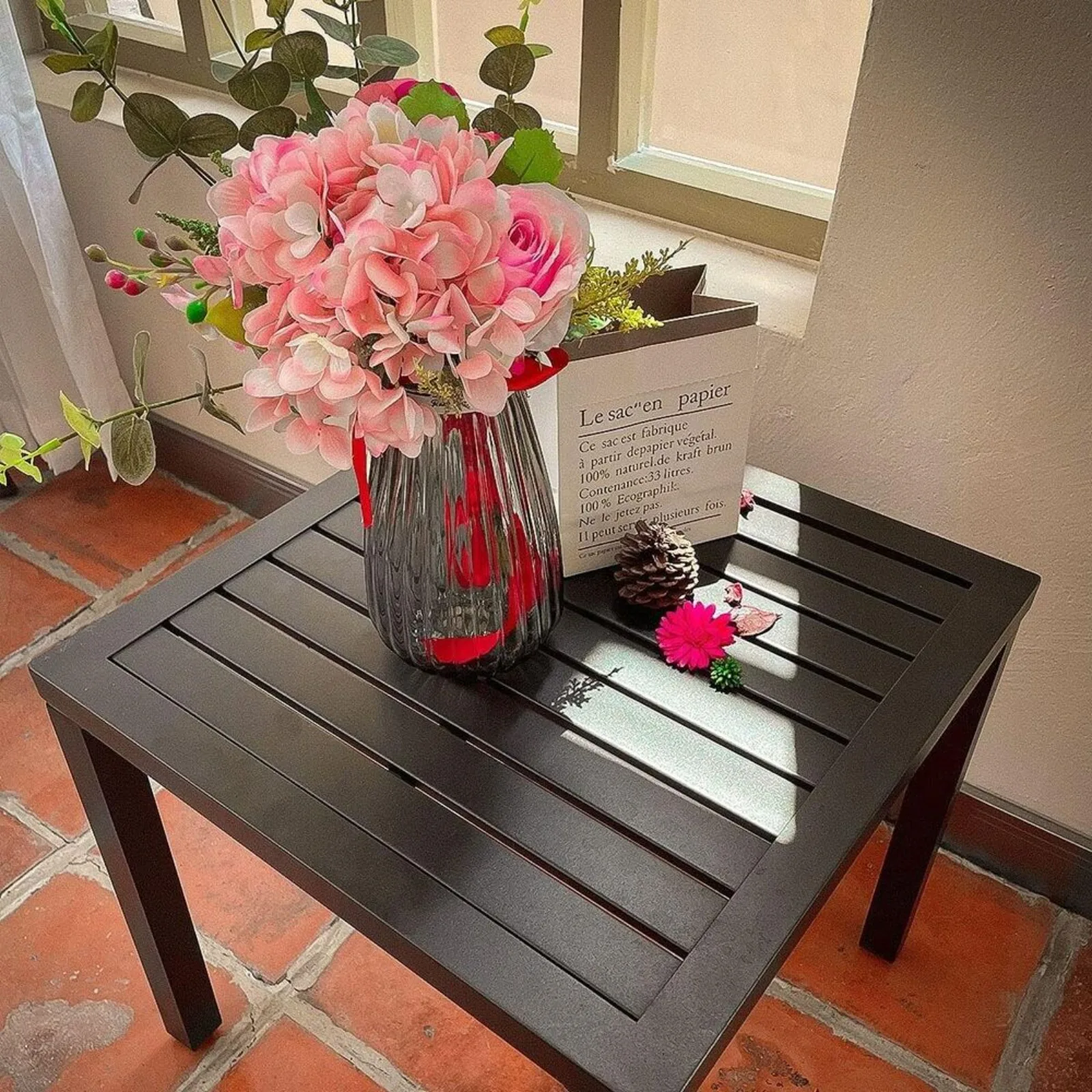 Patio Side Table Metal Square End Table Outdoor Coffee Table for Bistro Balcony United States