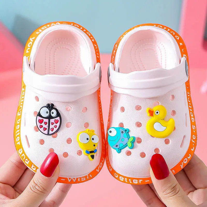 Children Slippers 0-3year Summer Hole Shoes Baotou 2024 New Cartoon Baby Anti Slip Home Baby Soft Cow Tendon Sole Sandals