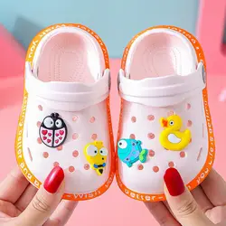 Children Slippers 0-3year Summer Hole Shoes Baotou 2024 New Cartoon Baby Anti Slip Home Baby Soft Cow Tendon Sole Sandals