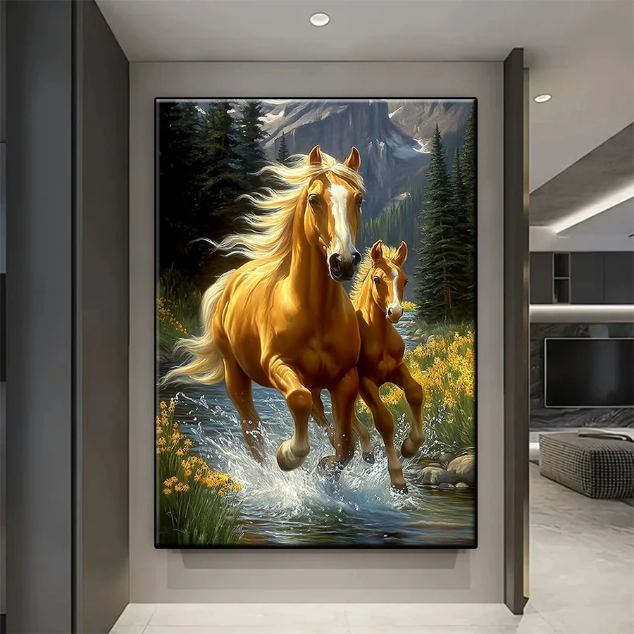 Diamond Embroidery Picture Kit New Mountain Stream Animal Horse Art Diamond Painting Full Drill Mosaic Cross Stitch Wall Art