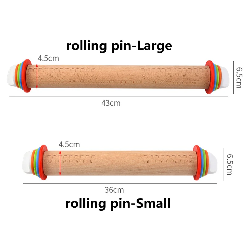 43cm Adjustable Beech Wood Rolling Pin Adjusting The Thickness Scale Rolling Rod Dough Kneading Rolling Pin With Removable Rings