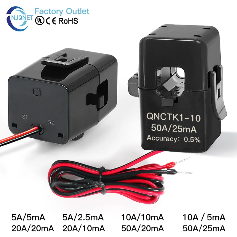 

Split Core current transformer sensor ct clamp QNCTK1-10 5A 2.5mA 10A 10mA 20A 50A 25mA 100A 50mA Open Type Current transformer