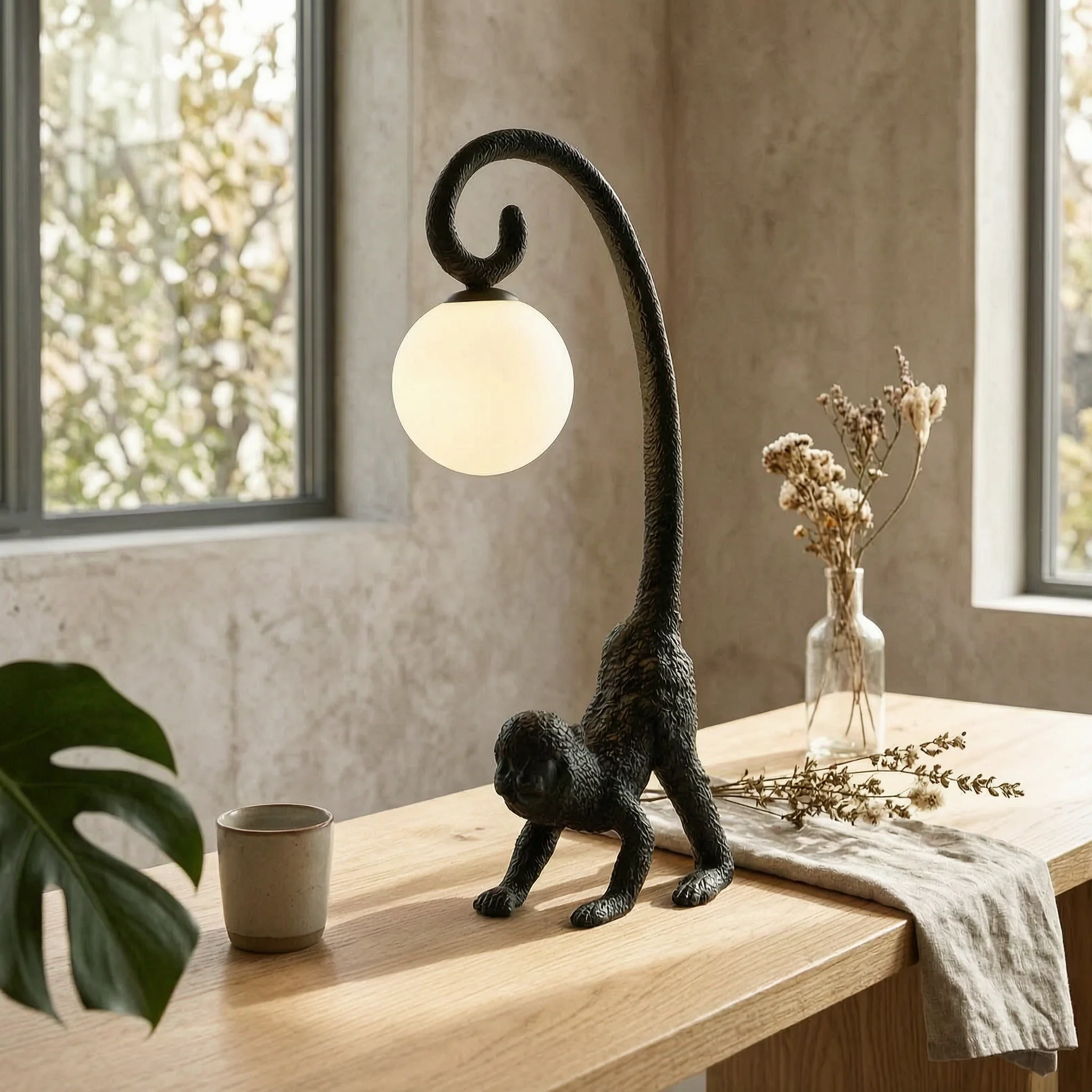 Monkey Table Lamp Curved Arm Monkey Lamp Home Lighting Whimsical Decorative