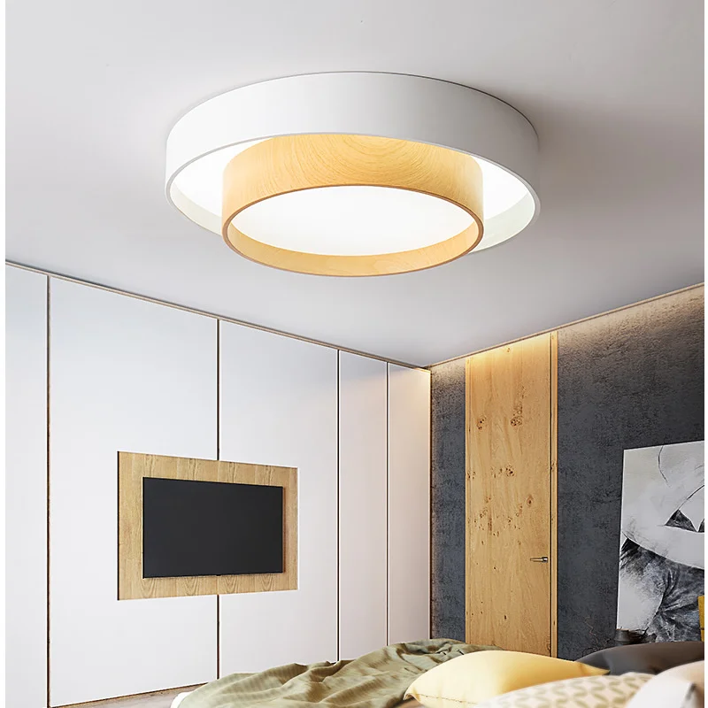 

Personality Led Ceiling Lamps Living Room Kitchen Bedroom Wooden Ceiling Lighting Entrance Corridor Round Simple Light Fixture