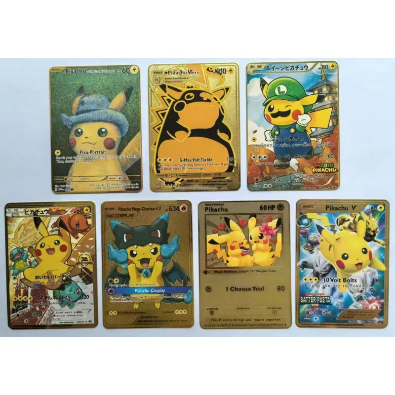 Carte de poche en métal anglais pour enfants, Pikachu Charizard Mewtwo Kaarten Vmax, bricolage, objets de collection de passe-temps, jouets de bande dessinée, cadeaux de jeu de cartes, 1PC