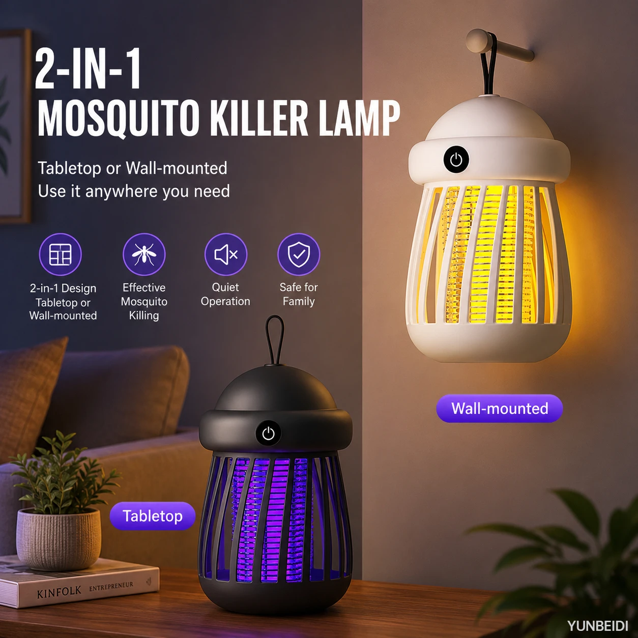 Mosquito Killer 2-in-1 UV Lamp Mosquito Killer Night Light USB Rechargeable Electric Bug Catcher Outdoor Mosquito Killer