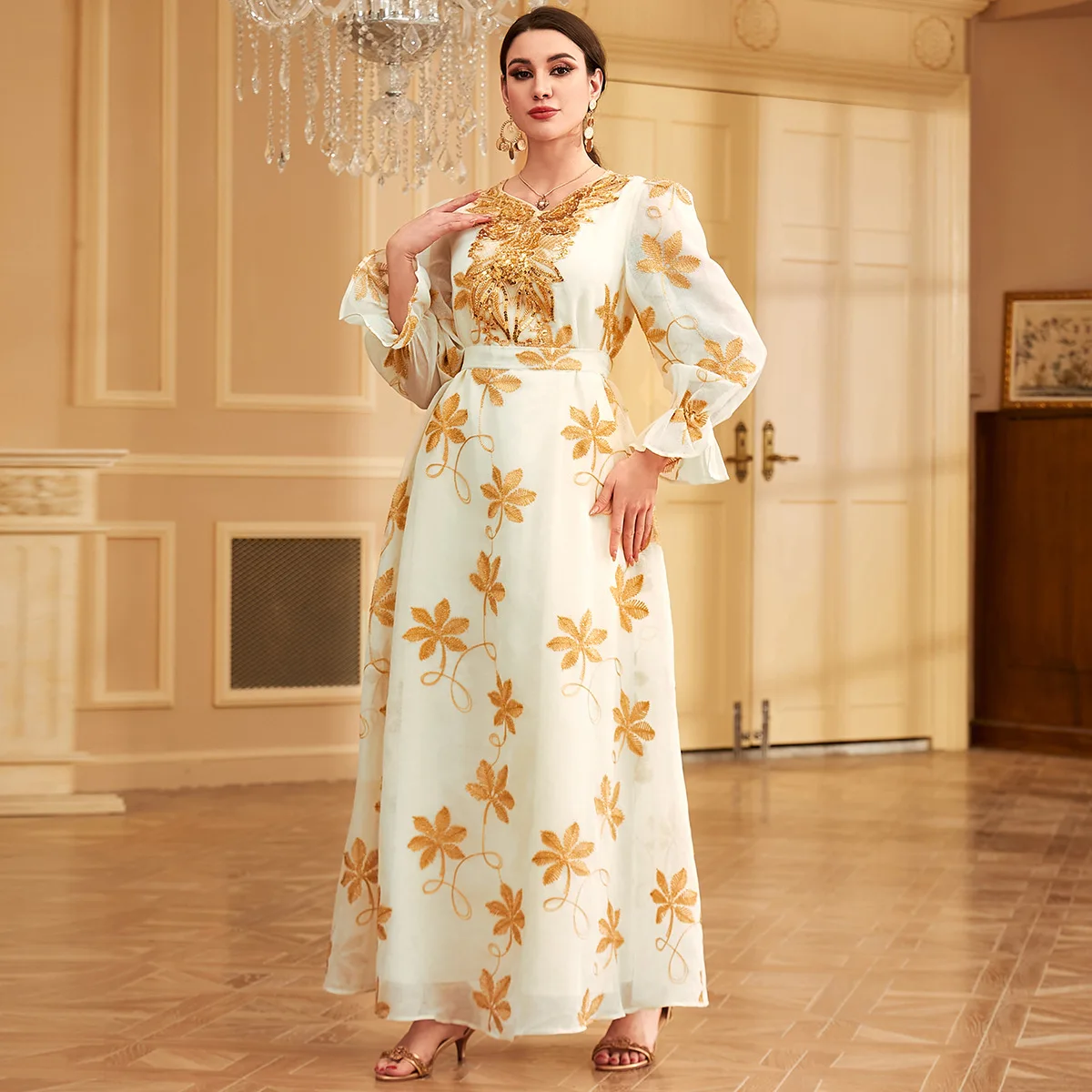 Moda kebaya muçulmano abayas com decote em v manga empacotada com cinto dubai árabe abaya noite malha vestidos bordados jalabiya 3973