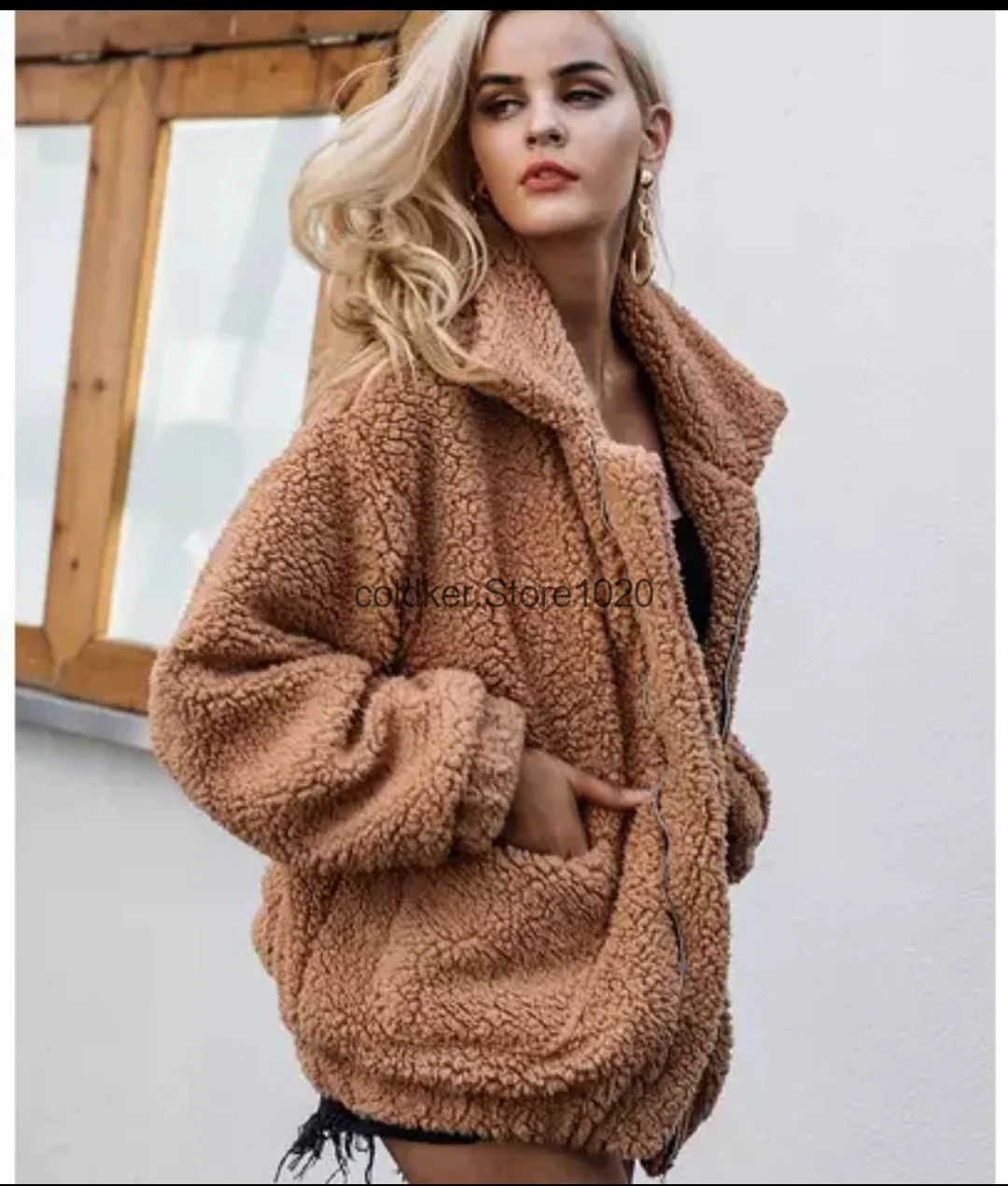 Women's winter Coat Casual Lapel Loose Thick Woolen Coat Zipper Coats Warm Winter Oversized Outwear Jackets Women Fashion