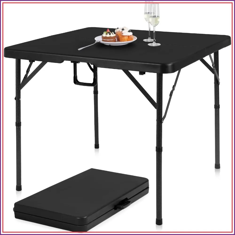 

34" Folding Card Table Square Foldable Table Plastic Portable with Detachable Legs, Dual Height Adjustable, Heavy-Duty Indoor Outdoor Dining, Game, Picnic, Mahjong Tables-Black