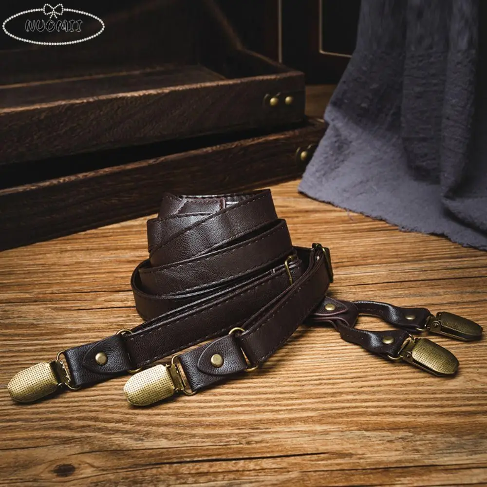 

Простые черные подтяжки для мужчин, коричневые кожаные подтяжки в стиле ретро, металлический зажим, противоскользящий зажим для подтяжек, бизнес