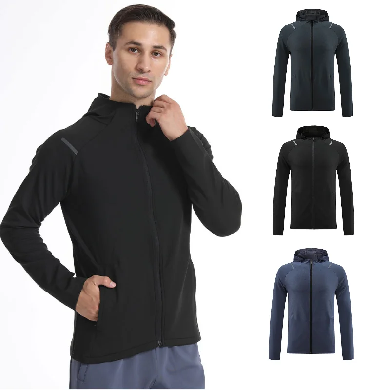 

Outdoor sports jacket men's mountaineering windproof hooded fitness running suit zippered cardigan quick drying long sleeved top