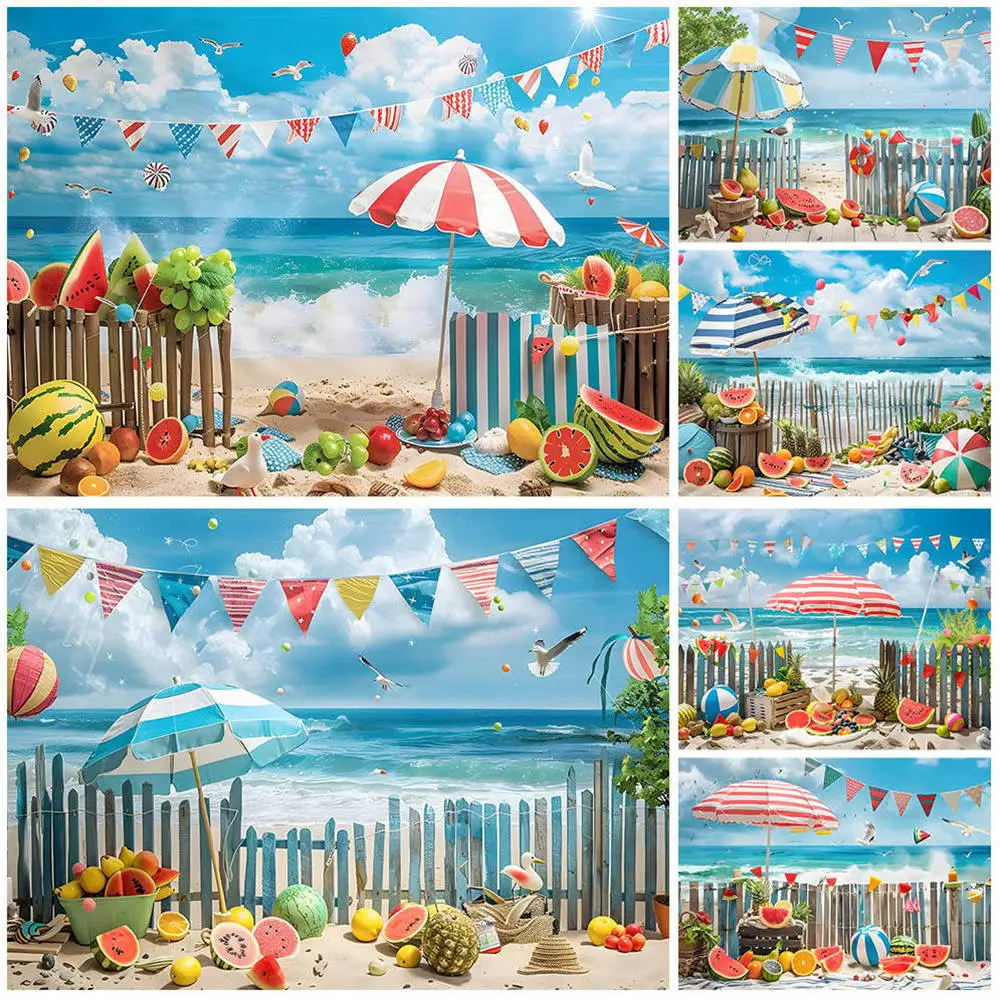 

Mocsicka Summer Beach Backdrop for Photography Fruit Party Holiday Kids Adult Portrait Photo Background Studio Photo Shoot Props