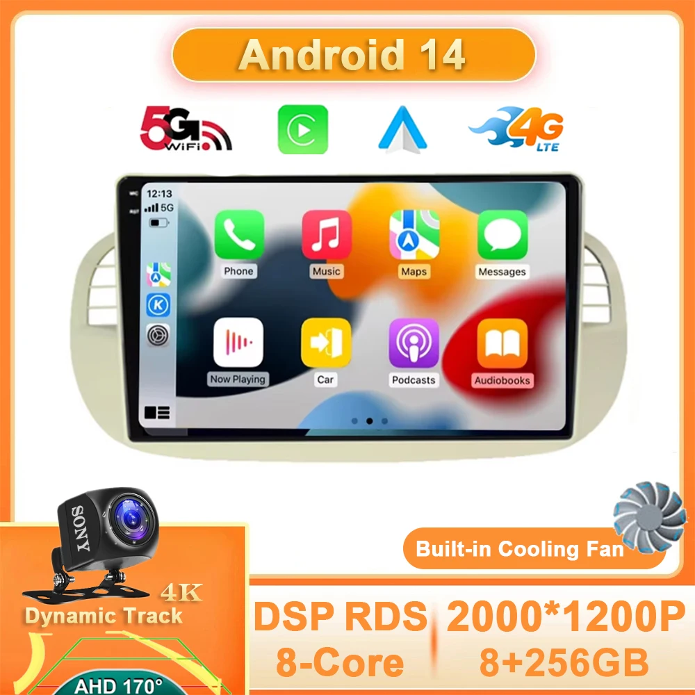 

Android 14 Car Radio For Fiat 500 Stereo Video Player GPS Navigation Multimedia Carplay Auto BT 4G WIFI 360 Camera QLED Audio 9"