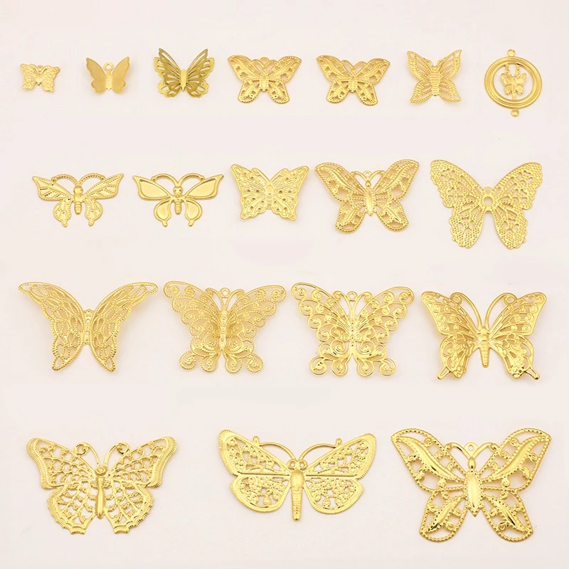 BoYuTe (100 Pieces/Lot) Metal Brass Butterfly Filigree Findings Diy Materials for Hair Jewelry Making