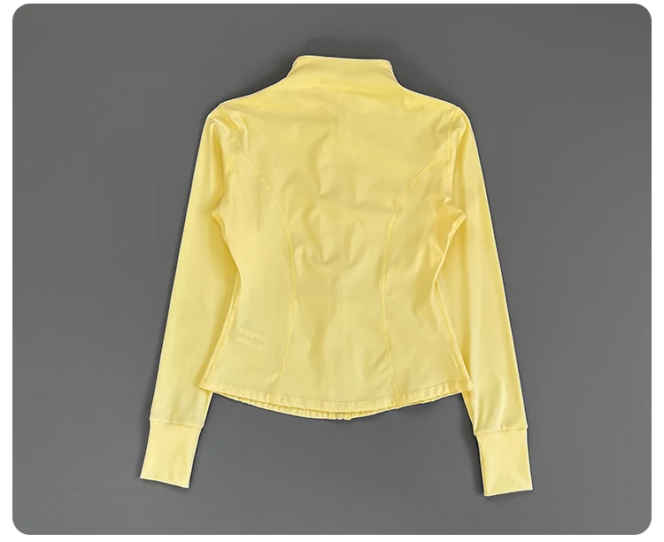 Damen Slim Fit Yoga-Jacke mit Stehkragen, Reißverschluss, Daumenlöchern, langen Ärmeln, für Laufen, Fitness und Sport. – Detail 16
