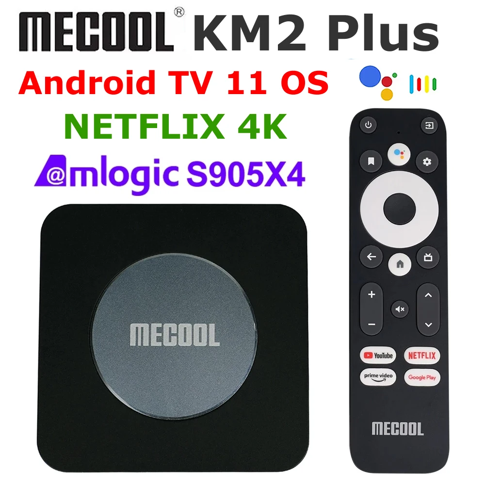 Mecool KM2 PLUS Google Certificated Android TV 11 TV Box Amlogic S905X4 DDR4 2GB 16GB Set Top Box AV1 Netflix 4K Media Player