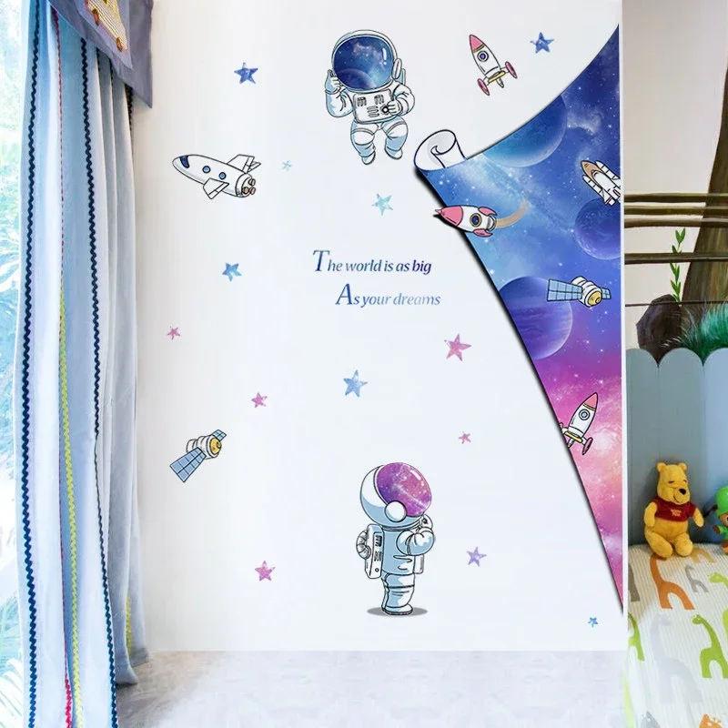 Cartoon Wall Stickers Starry Sky Astronaut For Kids Rooms Home Child Bedroom Wall Decor Self Adhesive Vinyl Sticker Wallpapers